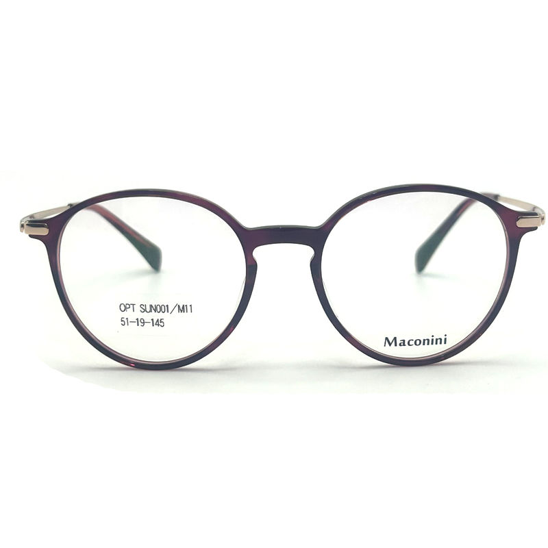 OPT SUN001 Cornice ottica in acetato con tempie ad alta elasticità stile rotondo alla moda aspetto alla moda